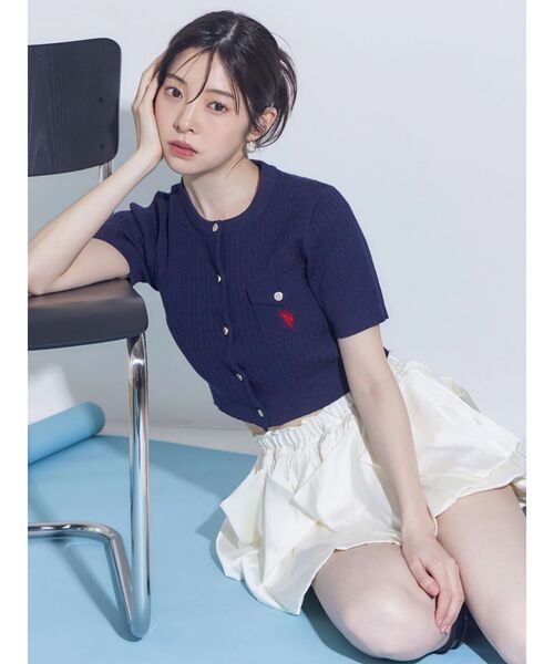 MERCURYDUO（マーキュリーデュオ）の「U.S. POLO ASSN.別注ケーブルカーディガン（カーディガン/ボレロ・レディース・オフホワイト/ピンク/ネイビー・FREE）」の2枚目の写真