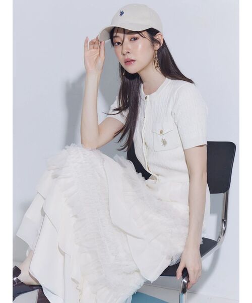 MERCURYDUO（マーキュリーデュオ）の「U.S. POLO ASSN.別注ケーブルカーディガン（カーディガン/ボレロ・レディース・オフホワイト/ピンク/ネイビー・FREE）」の8枚目の写真