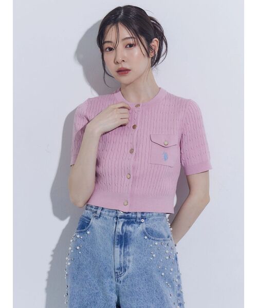 MERCURYDUO（マーキュリーデュオ）の「U.S. POLO ASSN.別注ケーブルカーディガン（カーディガン/ボレロ・レディース・オフホワイト/ピンク/ネイビー・FREE）」の11枚目の写真