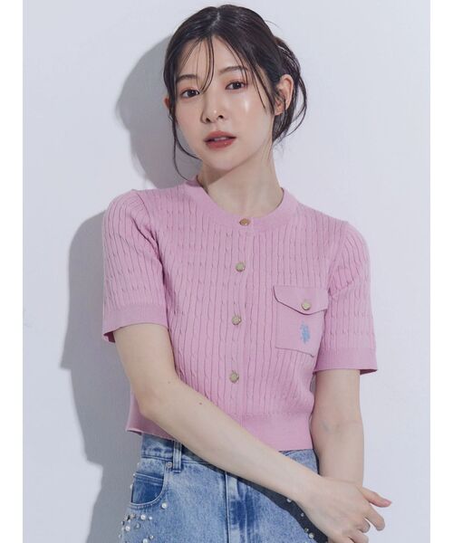 MERCURYDUO（マーキュリーデュオ）の「U.S. POLO ASSN.別注ケーブルカーディガン（カーディガン/ボレロ・レディース・オフホワイト/ピンク/ネイビー・FREE）」の12枚目の写真