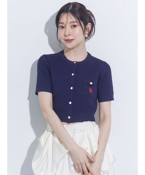 MERCURYDUO（マーキュリーデュオ）の「U.S. POLO ASSN.別注ケーブルカーディガン（カーディガン/ボレロ・レディース・オフホワイト/ピンク/ネイビー・FREE）」の16枚目の写真