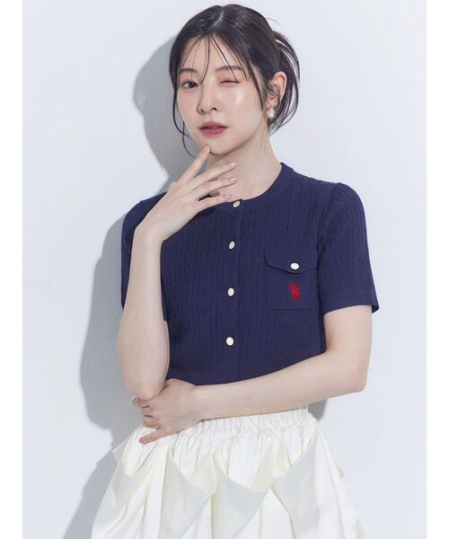 MERCURYDUO（マーキュリーデュオ）の「U.S. POLO ASSN.別注ケーブルカーディガン（カーディガン/ボレロ・レディース・オフホワイト/ピンク/ネイビー・FREE）」の18枚目の写真