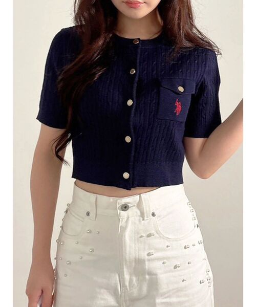 MERCURYDUO（マーキュリーデュオ）の「U.S. POLO ASSN.別注ケーブルカーディガン（カーディガン/ボレロ・レディース・オフホワイト/ピンク/ネイビー・FREE）」の21枚目の写真