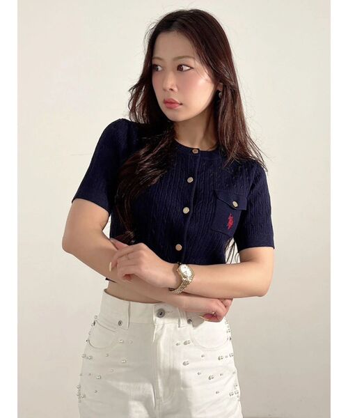 MERCURYDUO（マーキュリーデュオ）の「U.S. POLO ASSN.別注ケーブルカーディガン（カーディガン/ボレロ・レディース・オフホワイト/ピンク/ネイビー・FREE）」の22枚目の写真