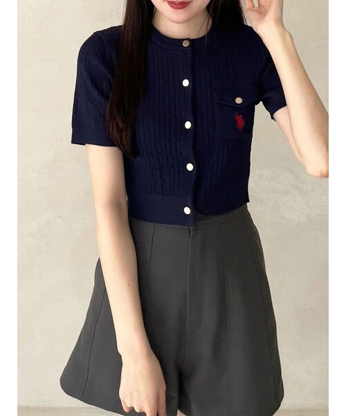 MERCURYDUO(マーキュリーデュオ)の「U.S. POLO ASSN.別注ケーブルカーディガン(カーディガン/ボレロ・レディース・オフホワイト/ピンク/ネイビー・FREE)」の13枚目の写真