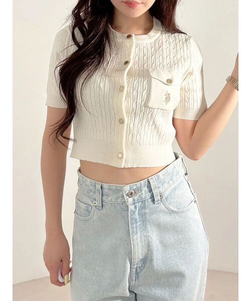 MERCURYDUO(マーキュリーデュオ)の「U.S. POLO ASSN.別注ケーブルカーディガン(カーディガン/ボレロ・レディース・オフホワイト/ピンク/ネイビー・FREE)」の19枚目の写真