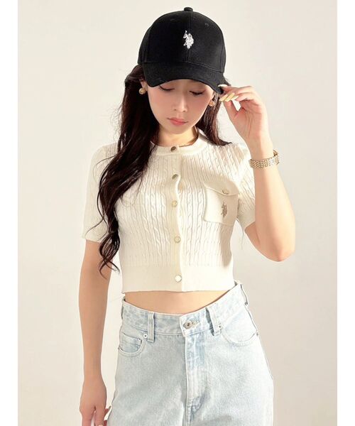 MERCURYDUO(マーキュリーデュオ)の「U.S. POLO ASSN.別注ケーブルカーディガン(カーディガン/ボレロ・レディース・オフホワイト/ピンク/ネイビー・FREE)」の20枚目の写真