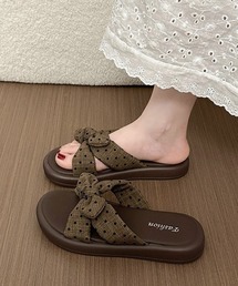 ドット柄リボン厚底サンダル大人可愛い夏靴