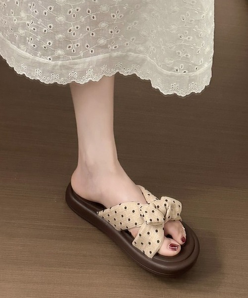 Miniministore(ミニミニストア)の「ドット柄リボン厚底サンダル大人可愛い夏靴(サンダル・レディース・ベージュ/ブラウン・24.0cm/23.5cm/23.0cm/22.5cm/24.5cm)」の8枚目の写真