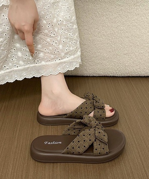 Miniministore(ミニミニストア)の「ドット柄リボン厚底サンダル大人可愛い夏靴(サンダル・レディース・ベージュ/ブラウン・24.0cm/23.5cm/23.0cm/22.5cm/24.5cm)」の10枚目の写真