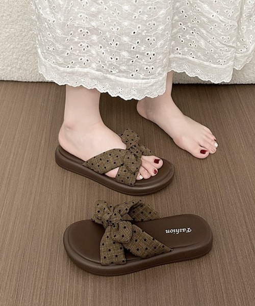 Miniministore(ミニミニストア)の「ドット柄リボン厚底サンダル大人可愛い夏靴(サンダル・レディース・ベージュ/ブラウン・24.0cm/23.5cm/23.0cm/22.5cm/24.5cm)」の11枚目の写真