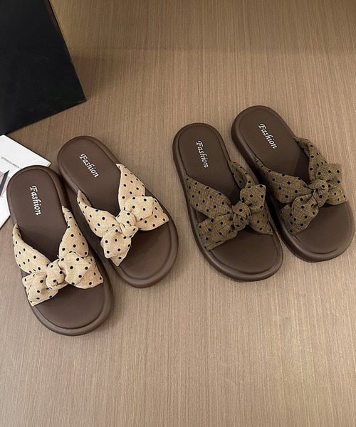 Miniministore(ミニミニストア)の「ドット柄リボン厚底サンダル大人可愛い夏靴(サンダル・レディース・ベージュ/ブラウン・24.0cm/23.5cm/23.0cm/22.5cm/24.5cm)」の16枚目の写真