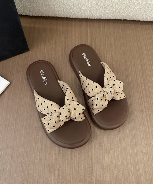 Miniministore(ミニミニストア)の「ドット柄リボン厚底サンダル大人可愛い夏靴(サンダル・レディース・ベージュ/ブラウン・24.0cm/23.5cm/23.0cm/22.5cm/24.5cm)」の17枚目の写真