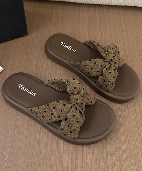 Miniministore(ミニミニストア)の「ドット柄リボン厚底サンダル大人可愛い夏靴(サンダル・レディース・ベージュ/ブラウン・24.0cm/23.5cm/23.0cm/22.5cm/24.5cm)」の18枚目の写真