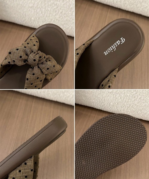 Miniministore(ミニミニストア)の「ドット柄リボン厚底サンダル大人可愛い夏靴(サンダル・レディース・ベージュ/ブラウン・24.0cm/23.5cm/23.0cm/22.5cm/24.5cm)」の19枚目の写真