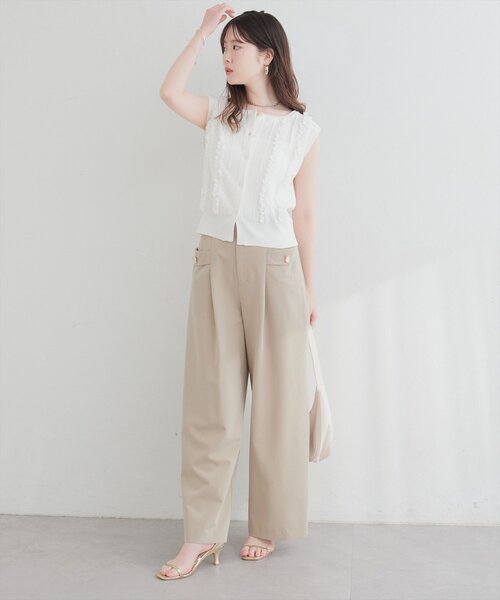 natural couture（ナチュラルクチュール）の「レースデザインノースリニットTOPS（ニット/セーター・レディース・オフホワイト/ブラウン/ブラック・FREE）」の7枚目の写真