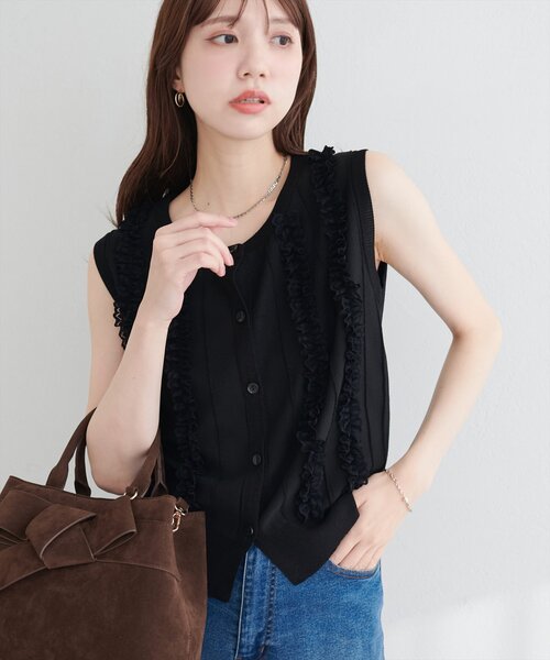 natural couture（ナチュラルクチュール）の「レースデザインノースリニットTOPS（ニット/セーター・レディース・オフホワイト/ブラウン/ブラック・FREE）」の10枚目の写真