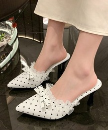ドット柄ミュールパンプスポインテッドトゥ