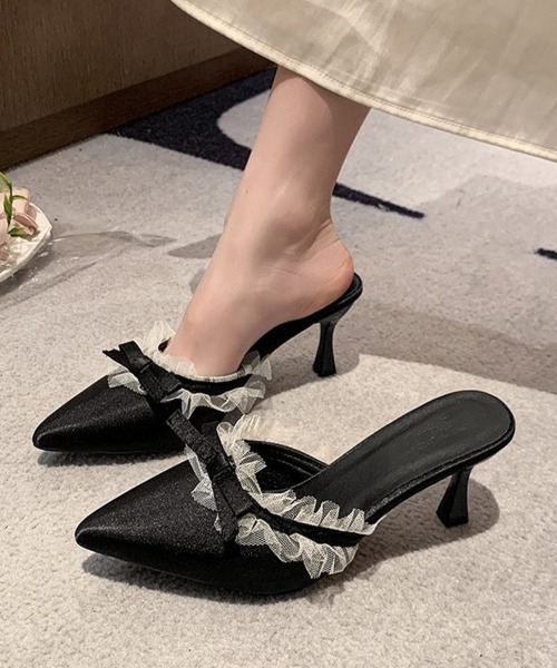 セール】ドット柄ミュールパンプスポインテッドトゥ（パンプス