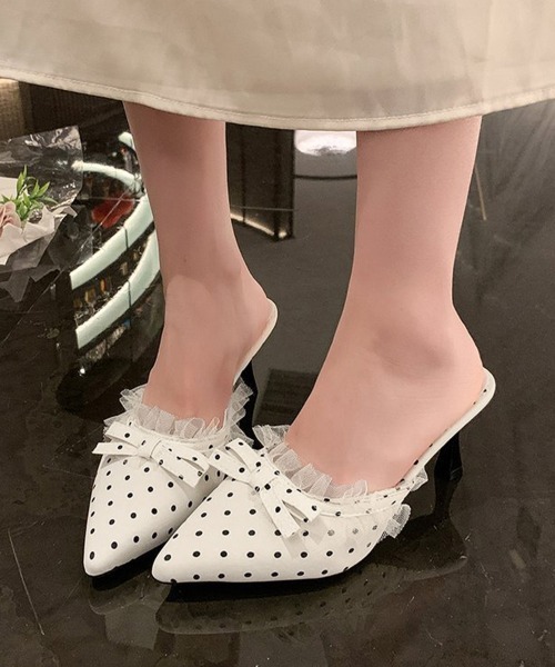 Miniministore(ミニミニストア)の「ドット柄ミュールパンプスポインテッドトゥ(パンプス・レディース・ブラック/ホワイト・23.5cm/23.0cm/22.5cm/24.5cm/24.0cm)」の3枚目の写真
