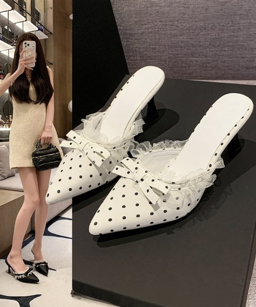 Miniministore(ミニミニストア)の「ドット柄ミュールパンプスポインテッドトゥ(パンプス・レディース・ブラック/ホワイト・23.5cm/23.0cm/22.5cm/24.5cm/24.0cm)」の8枚目の写真