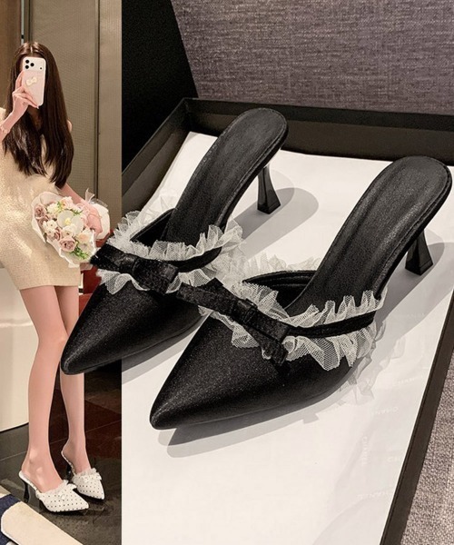 Miniministore(ミニミニストア)の「ドット柄ミュールパンプスポインテッドトゥ(パンプス・レディース・ブラック/ホワイト・23.5cm/23.0cm/22.5cm/24.5cm/24.0cm)」の9枚目の写真
