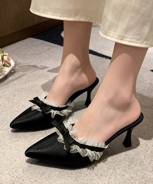 Miniministore(ミニミニストア)の「ドット柄ミュールパンプスポインテッドトゥ(パンプス・レディース・ブラック/ホワイト・23.5cm/23.0cm/22.5cm/24.5cm/24.0cm)」の12枚目の写真