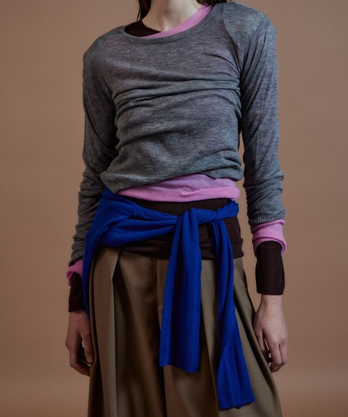 MAISON SPECIAL(メゾンスペシャル)の「Shoulder Pad Sheer Knit Top/ショルダーパッドシアーニットトップ(ニット/セーター・レディース・ブルー/グレー/ピンク/ブラック/ブラウン・FREE)」の3枚目の写真