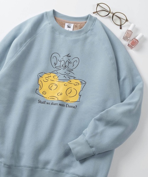 Tom＆Jerry（トムアンドジェリー）の「【71】【TOM＆JERRY/トムとジェリー】ジェリー 裏シャギー クルーネック スウェット/フロントプリント/ワンポイント刺繍/レディース（S）（スウェット・レディース・モカ/ブルー/グレー/ホワイト/チャコールグレー/グリーン/レンガ/ライトグレー・M/L）」の8枚目の写真