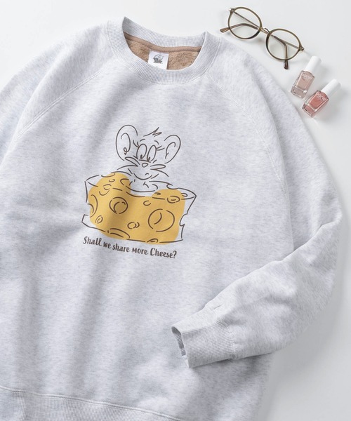 Tom＆Jerry（トムアンドジェリー）の「【71】【TOM＆JERRY/トムとジェリー】ジェリー 裏シャギー クルーネック スウェット/フロントプリント/ワンポイント刺繍/レディース（S）（スウェット・レディース・モカ/ブルー/グレー/ホワイト/チャコールグレー/グリーン/レンガ/ライトグレー・M/L）」の4枚目の写真