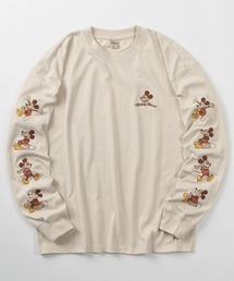 Disney（ディズニー）の「【71】【Disney/ディズニー】ミッキーマウス/ミニーマウス/クルーネック ロングスリーブ Tシャツ/袖プリント＆刺繍/ヴィンテージ風/ユニセックス/レディース/メンズ（Tシャツ/カットソー）」