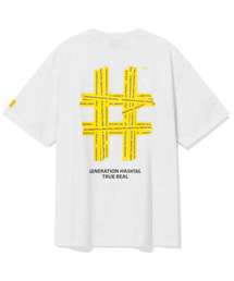 テーピングハッシュタグオーバーサイズ半袖Tシャツ（アイスグレー）
