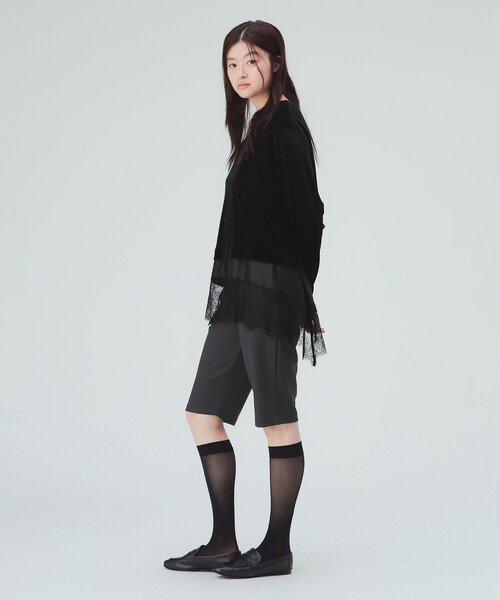 BEAMS HEART(ビームスハート)の「レース付き メッシュ ベロア Tシャツ(Tシャツ/カットソー・レディース・オフホワイト/ブラック・FREE)」の3枚目の写真