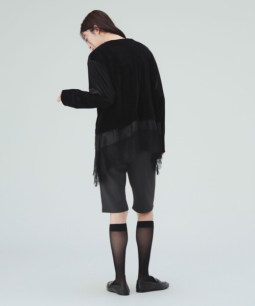 BEAMS HEART(ビームスハート)の「レース付き メッシュ ベロア Tシャツ(Tシャツ/カットソー・レディース・オフホワイト/ブラック・FREE)」の4枚目の写真