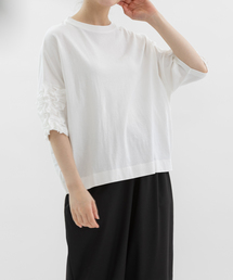 USコットンフリル5分袖Tシャツ