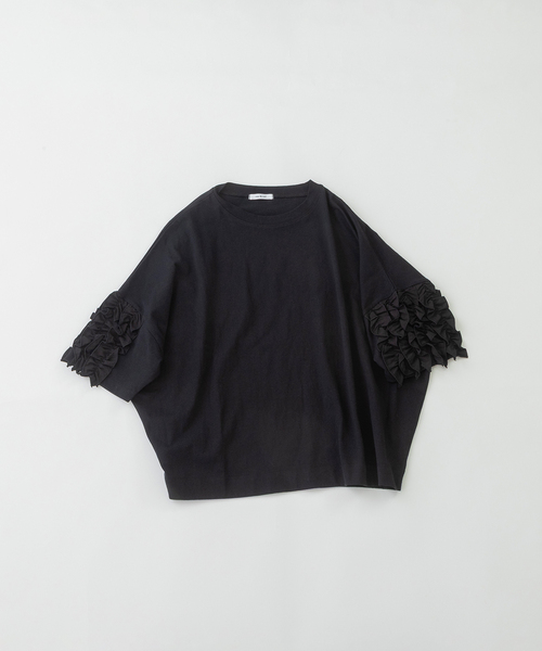 nop de nod(ノップドゥノッド)の「USコットンフリル5分袖Tシャツ(Tシャツ/カットソー・レディース・ブラウン/ブラック/オフホワイト/ダークブルー・M)」の15枚目の写真