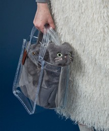 WOVEN (ウーヴン) / クリアトートバッグ CLEAR PVC TOTE  × エコファー ねこ 2WAY BAG 猫巾着 ショルダーバッグ