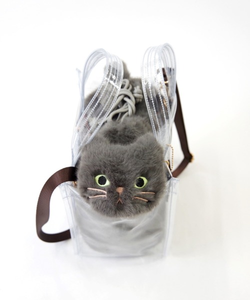 WOVEN(ウーヴン)の「WOVEN (ウーヴン) / クリアトートバッグ CLEAR PVC TOTE × エコファー ねこ 2WAY BAG 猫巾着 ショルダーバッグ(ショルダーバッグ・レディース・グレー/ホワイト/ブラウン/ブラック・FREE)」の8枚目の写真