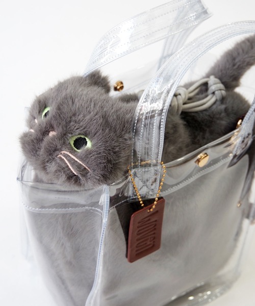 WOVEN(ウーヴン)の「WOVEN (ウーヴン) / クリアトートバッグ CLEAR PVC TOTE × エコファー ねこ 2WAY BAG 猫巾着 ショルダーバッグ(ショルダーバッグ・レディース・グレー/ホワイト/ブラウン/ブラック・FREE)」の10枚目の写真