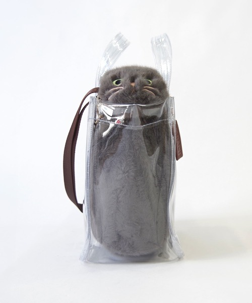 WOVEN(ウーヴン)の「WOVEN (ウーヴン) / クリアトートバッグ CLEAR PVC TOTE × エコファー ねこ 2WAY BAG 猫巾着 ショルダーバッグ(ショルダーバッグ・レディース・グレー/ホワイト/ブラウン/ブラック・FREE)」の12枚目の写真
