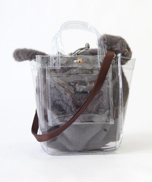 WOVEN(ウーヴン)の「WOVEN (ウーヴン) / クリアトートバッグ CLEAR PVC TOTE × エコファー ねこ 2WAY BAG 猫巾着 ショルダーバッグ(ショルダーバッグ・レディース・グレー/ホワイト/ブラウン/ブラック・FREE)」の13枚目の写真