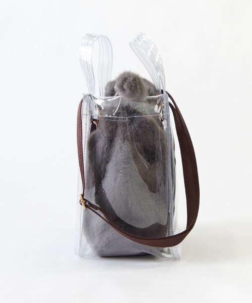 WOVEN(ウーヴン)の「WOVEN (ウーヴン) / クリアトートバッグ CLEAR PVC TOTE × エコファー ねこ 2WAY BAG 猫巾着 ショルダーバッグ(ショルダーバッグ・レディース・グレー/ホワイト/ブラウン/ブラック・FREE)」の14枚目の写真