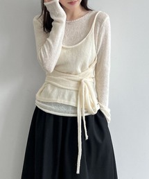 26AW/シアーニットトップス×ウエストリボンキャミソール 2点セット