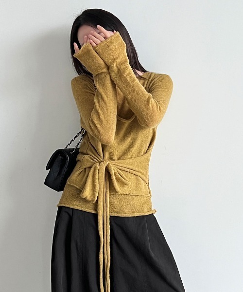 CHUN CHUN NOTES(チュンチュンノーツ)の「26AW/シアーニットトップス×ウエストリボンキャミソール 2点セット(ニット/セーター・レディース・グレー/イエロー/アイボリー・F)」の16枚目の写真