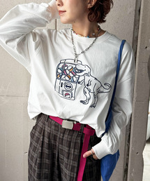 DOUBLE NAME（ダブルネーム）の「カプセルトイを回したい恐竜刺しゅうロンTEE（Tシャツ/カットソー）」
