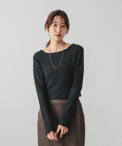 GLOBAL WORK（グローバルワーク）の「Beauteeシアージャガードプルオーバー/1054118（Tシャツ/カットソー・レディース・ブラック/オリーブ/アイボリー・MEDIUM/LARGE）」の2枚目の写真