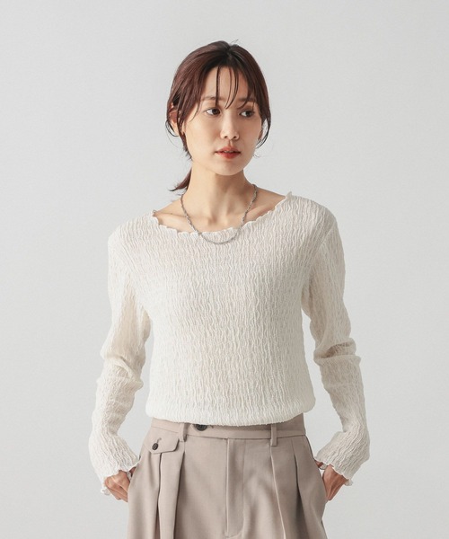 GLOBAL WORK（グローバルワーク）の「Beauteeシアージャガードプルオーバー/1054118（Tシャツ/カットソー・レディース・ブラック/オリーブ/アイボリー・MEDIUM/LARGE）」の6枚目の写真