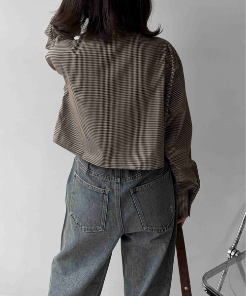 AS KNOW AS plus(アズノゥアズプラス)の「☆クロップド丈 シャーリングリボン結び チェック柄シャツ(シャツ/ブラウス・レディース・ブラウン系/ブラック系/レッド系・FREE)」の9枚目の写真