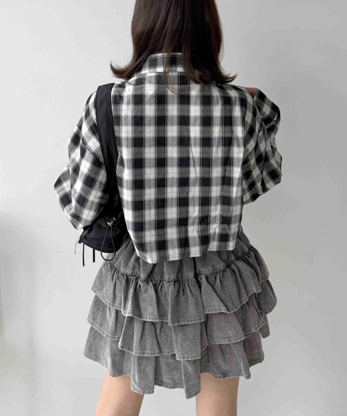AS KNOW AS plus(アズノゥアズプラス)の「☆クロップド丈 シャーリングリボン結び チェック柄シャツ(シャツ/ブラウス・レディース・ブラウン系/ブラック系/レッド系・FREE)」の16枚目の写真