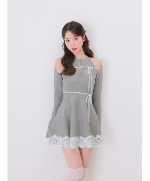 M me eme(エムミーエメ)の「Bicolor ribbon lace bolero mini onepiece(eme11114)(ワンピース・レディース・グレー/ブラック・FL/FREE/XS)」の2枚目の写真